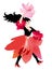 Pretty flamenco dancer girl wearing a skirt in the shape of a lily flower, and with a fan in the shape of a pink cosmos flower