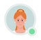 Pretty ginger haired girl flat vector avatar icon with green dot