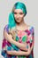 Pretty girl in colorful silk scarf on head and in stole