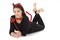 Pretty girl in devil costume smiling