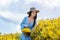 Pretty girl enjoying in chrysanthemums field in Chiang mai, Thailand