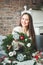 Pretty Girl Florist Woman with Winter Christmas Garland