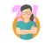 Pretty girl in glasses angry doubts, offended. Flat design icon. Woman with a question and exclamation marks. Simply editable isol