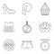 Pretty girl icons set, outline style