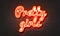 Pretty girls neon sign on brick wall background.