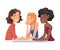 Pretty Girls Sitting, Communicating and Looking at Us Set, Meeting of Friends Cartoon Vector Illustration