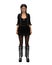 Pretty goth girl with braided brunette hair wearing black dress and knee high leather boots. Isolated 3D rendering