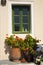 Pretty Greek Window and Flower Pots