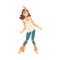 Pretty Hippie Woman Character Dancing, Happy Girl Wearing Retro Style Clothing Having Fun Cartoon Vector Illustration