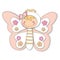 Pretty homemade smiling butterfly made of fabric in pink and beige.