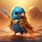 pretty little blue bird is dressed up in samurai