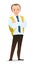 Pretty little boy student. Cheerful schoolboy. Standing pose. Cartoon flat design in comic style. Single character