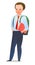 Pretty little boy student. Cheerful schoolboy. Standing pose. Cartoon flat design in comic style. Single character