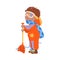 Pretty Little Boy in Warm Jumpsuit and Scarf Holding Shovel Vector Illustration