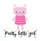 Pretty little girl. Cute little kitty. Romantic card, greeting card or postcard. Illustration with beautiful cat