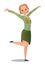 Pretty little girl in scout uniform with badges. Cheerful girl. Standing pose. Cartoon flat design in comic style