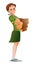 Pretty little girl in scout uniform with badges. Cheerful girl. Standing pose. Cartoon flat design in comic style