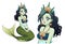 Pretty mermaid with curly black hair and shiny green fish tail