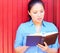 Pretty Mixed Race Woman Reading Holy Bible