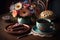 A pretty Mothers\\\' Day high tea with flowers, cake and coffee.