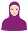 Pretty muslim woman in crimson scarf. Vector illustration.