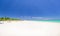 Pretty natural white sand tropical palm beach and tranquil turquoise ocean view