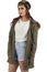 Pretty parka coat wearing grunge, rock punk girl in a long oversized white t-shirt with a blank space ready for your design