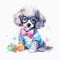 Pretty in Pastel: Adorable Poodle with a Soft Headband and Cute Glasses AI Generated