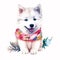 Pretty in Pink: Adorable Samoyed Puppy with a Bow in Watercolor Stock Photo! AI Generated