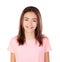 Pretty preteenager girl with pink t-shirt