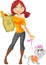 Pretty red haired girl with dog and health food