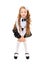 Pretty redhead schoolgirl isolated on a white background