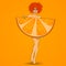 Pretty redhead woman poses with big orange