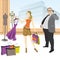 Pretty shopping girl with dress and fat businessman with cell ph