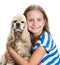 Pretty smiling girl with american spaniel