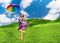 Pretty smiling woman with colorful umbrella