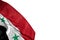 Pretty Syrian Arab Republic flag with large folds lie in bottom left corner isolated on white - any feast flag 3d illustration