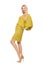 Pretty tall woman in yellow dress isolated on the