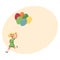 Pretty teenage girl running with a bunch of colorful balloons