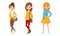 Pretty Teenager Girls Dressed in Fashionable Clothing Vector Illustration Set