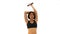 Pretty Thai Asian sportswoman is lifting dumbbell with one arm triceps extension posture