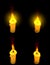 Pretty thin yellow glowing beeswax candle with and without highlight isolated render on black, sweet home concept - 3D