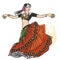 Pretty tribal dancer in motion on white background. Vector hand drawn illustration