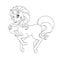 Pretty unicorn with curly mane and tail. Coloring page vector illustration.