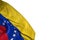 Pretty Venezuela flag with large folds lying flat in bottom left corner isolated on white - any celebration flag 3d illustration