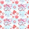 Pretty watercolor seamless pattern with little princess accessories on splattered background