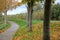 Pretty winding walkway with fall colors still on trees