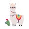 Pretty Wolly Llama or Alpaca Wearing Knitted Blanket Standing Vector Illustration