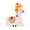 Pretty Wolly Llama or Alpaca Wearing Knitted Hat and Blanket Sitting Vector Illustration