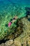 Pretty Woman in Bikini Snorkeling through Turquoise Water at the Coast of Croatia
